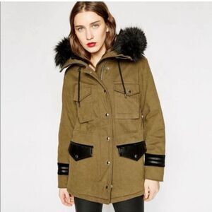 $689 The Kooples Womens Fur Hooded Full Zip Parka Jacket Military Coat NWT SMALL